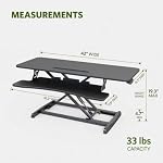 Convertisseur de bureau, 42" Riser de bureau réglable en hauteur pour les moniteurs doubles avec plateau de clavier, noir