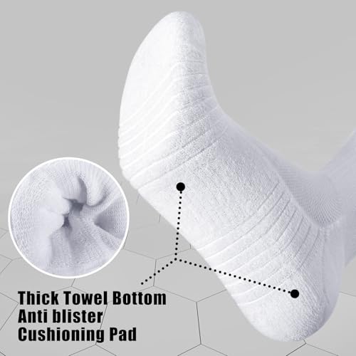 MUQU Mens White Crew Socks - Cushioned Sports Athletic Socks For Walking Hiking Running 6 Pairs3