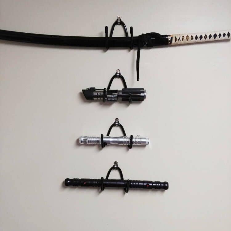 AUXPhome Lightsaber Wall Mount, Black Metal, 4 Pack, Easy Installation, No Scratches