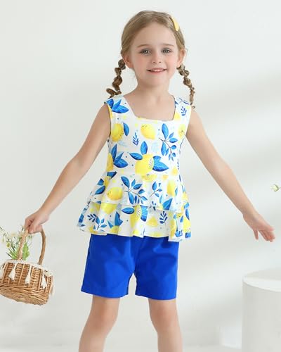 Toddler Girl Clothes Summer Outfits, Sleeveless Ruffle Hem Tank Top + Shorts 2Pcs Cute Baby Girls Clothing Set 1-5T3