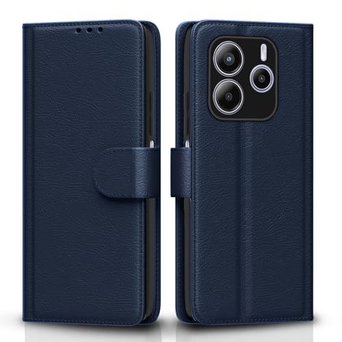 Image of Amazon Basics Flip Cover for Redmi Note 14 5G Leather Finish | Wallet Stand and Shock Proof | Inside TPU with Card Pockets | Complete Protection Flip Case (Blue)