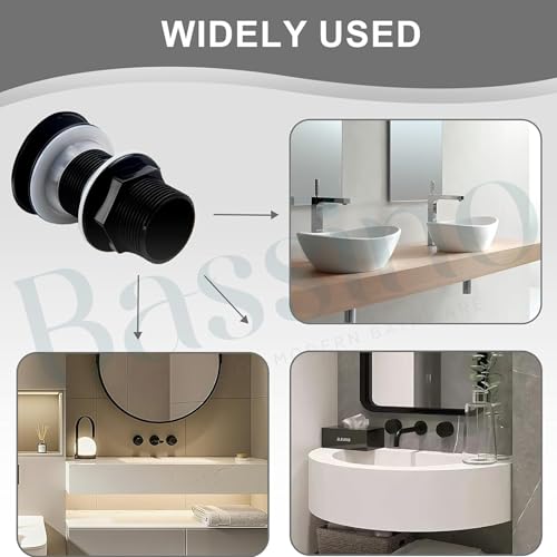 Image of BASSINO Premium 5 Inch Brass Waste Coupling /Washbasin Drainer /Rust-Proof Pop-Up for Basin /Drain Stopper for Tabletop, Wall-Mount & Pedestal Wash Basins(Matt Black)