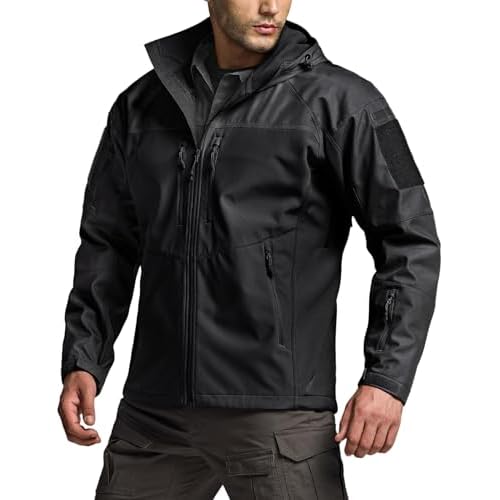 CQR Men’s Hooded Tactical Softshell Jacket, Water Resistant Fleece Lined Hoodie, Winter Outdoor Hunting Hiking Rain Wind