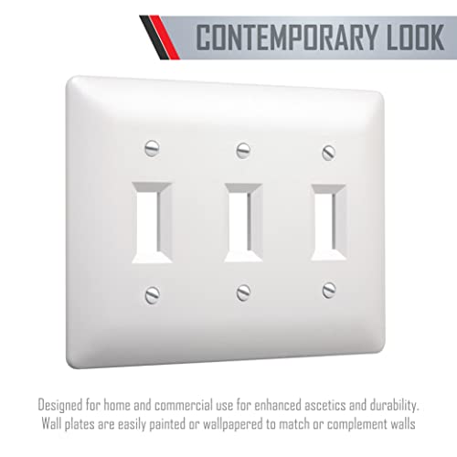 Image of TayMac 4440W Paintable Triple Toggle Light Switch Wall Plate Cover, White, 3-Gang