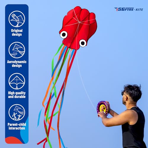 SGftre 3 Piece Set Butterfly Delta Octopus Kites for Kids and Adults，Easy to Fly for Outdoor Adults Children Line Kite for Kids Toy (Gradient Grassland Rainbow+Octopus Red+Blue Dreamy Butterfly, 3) - Thumbnail 3