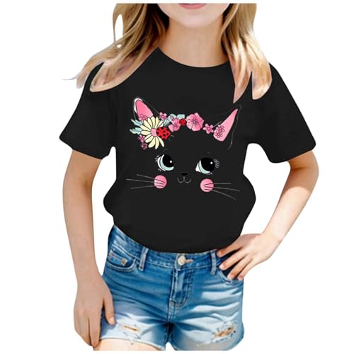 Camiseta para Niñas Manga Corta Cuello Redondo Estampadas de Ropa de Verano para Niñas de 5-12 Años Camisetas Casuales de algodón para Verano