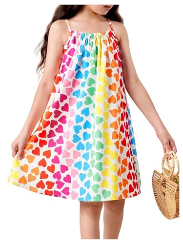 SweatyRocks Girl's Heart Print Sleeveless A Line Dress Summer Spaghetti Strap Short Dresses