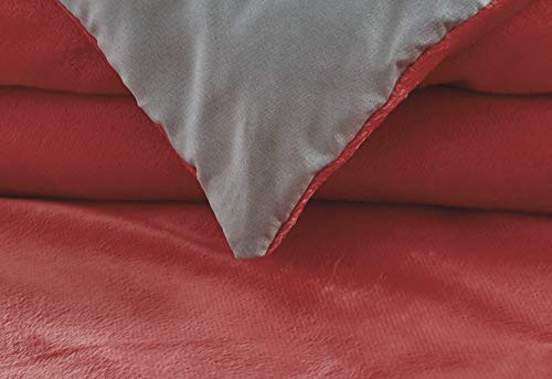 Grandlinen 7 Piece Queen Size Solid Coral/Light Grey Micromink Velvet Comforter Set. Warm Bedding With Accent Pillows And Bed Skirt #TOP1