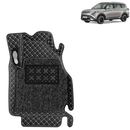 Image of KINGSWAY Accessories Premium 7D Car Floor Mats Only Compatible with Kia Carens Clavis EV (7 Str) Year 2025 Onwards, Set of 4 Pcs, 100% Waterproof & Washable 7D Car Foot Mats, Classic Black
