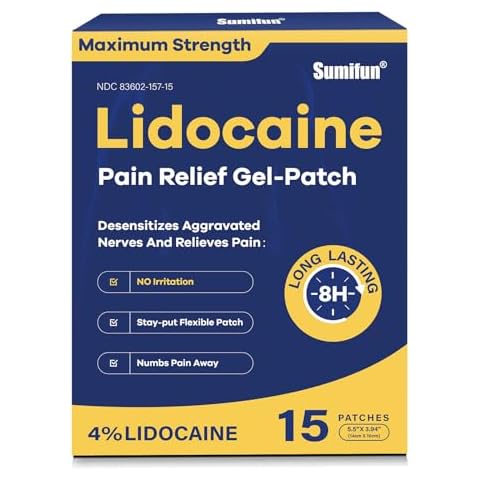 Sumifun 4% Lidocaine Pain Relief Patches 15 Counts Maximum Strength Numbing Gel Patch for Back Knee Neck Joint Ache Muscle Soreness Topical Analgesic FSA or HSA Eligible Cover