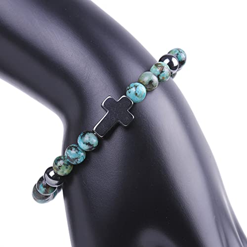 Colorful Bling Cross Beaded Bracelet Natural Stone Stretch Prayer Bracelet Anti Depression Anxiety Gifts-A thumb #2