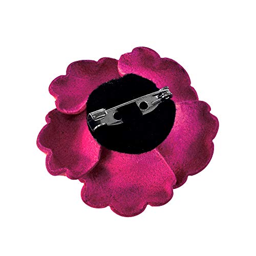 Image of AeraVida Enchanted Genuine Leather Rose Blossom Brooch Pin & Hair Clip | Floral Handmade Accessory for Women | Colorful Pink, Yellow, or Orange Flower Pin for Hair, Dress, or Lapel
