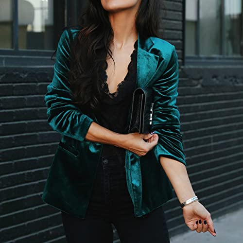 5665 Women's Long Sleeve Velvet Jacket Vintage Blazer Suit Open Front Cardigan Trench Coat with Pockets Outerwear3