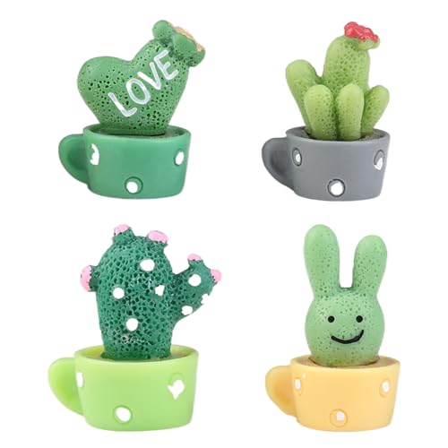 4pcs Cactus Decoración Coche, Decoración del Salpicadero del Coche, Mini Coche Decorado Estatua de Cactus Lata de Cactus, Decoración de la Habitación Regalo de Oficina Familiar