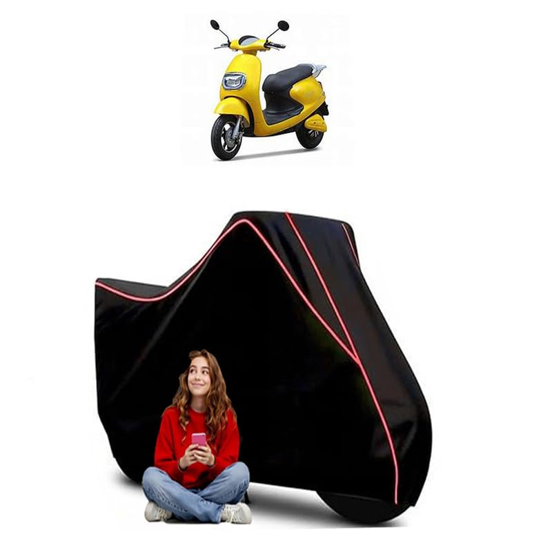 Image of Techo Emerge BS6 Scooty Bike Cover Water Resistant Outdoor Use Universal Fit Scooters Motorcycles Heavy Duty UV Protection Dust Rain Scratch Resistant Elastic Bottom Black Blue Piping