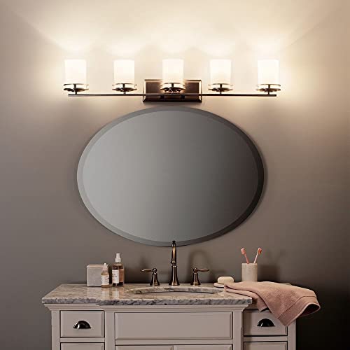 Image of Kichler Hendrik 43 inch 5 Light Vanity Light with Satin Etched Cased Opal Chrome