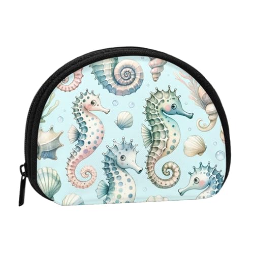 Portable Coin Purse Seahorse-Seashells Mini Zippered Money Pouch Card Holder