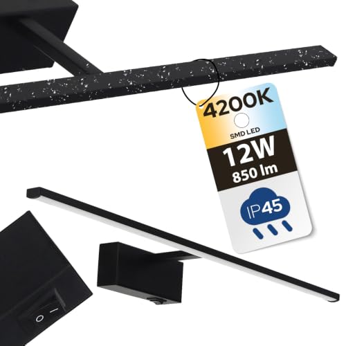 Horoz Electric Applique Murale LED pour Salle de Bain - Lampe pour Miroir/Tableau - 55,5 cm avec Interrupteur - Noir 12W 850lm 4200K Blanc Neutre - Luminaire...
