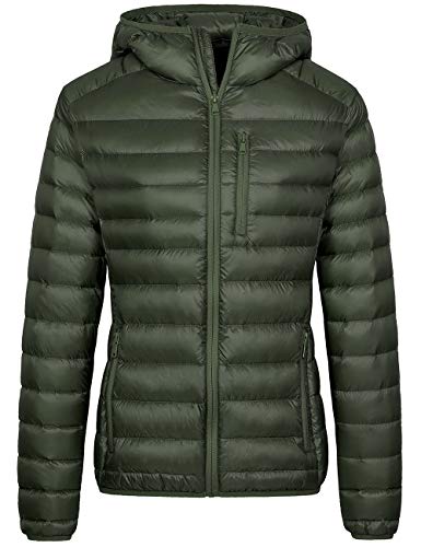 Wantdo Womens Water-Resistant Hooded Packable Ultra Light Down Coat Olive Medium