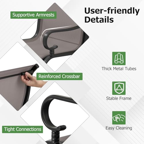 Image of Giantex Patio Dining Chairs Set of 2, High Back Outdoor Patio Chairs with Metal C Spring Frame, Heavy Duty Outside Dining Chairs for Porch Lawn Garden Backyard Balcony Pool, Grey