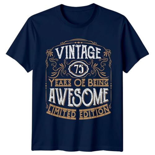 Vintage 75 Years of Being Awesome Mens T-Shirt 75th Birthday Gift M Navy Blue