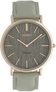 Oozoo Vintage Damenuhr Lederband Wood 40 MM Rose/Grau Holz/Hellgrau C9865