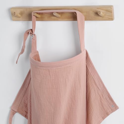 Image of Blissful Diary Muslin Nursing Cover for Breastfeeding, Breathable Breastfeeding Cover up with Arch Neckline for Women, Nursing Apron (Dusty Pink)
