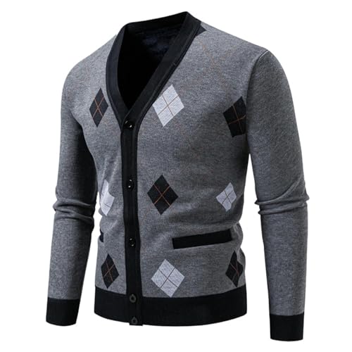 Cardigan tricot jacquard homme doublure peluche thermique hiver