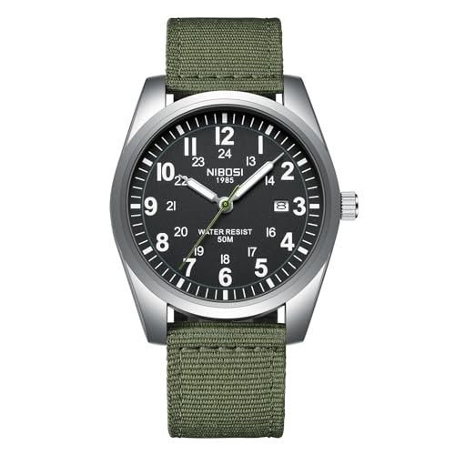 Image of NIBOSI Men's Watch Fashion Military Green Watches for Men Waterproof Chronograph Quartz Casual Wrist Watches Nylon Strap Date