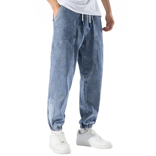 Men's Jeans Denim Joggers Casual Streetwear Pants Hip Hop Jean Sweatpants with Drawstring Elastic Waist4