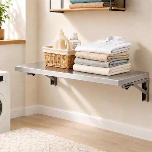 CYGJSYEA Wall Mounted Folding Table,304 Stainless Steel Wall Folding Desk,Floating Table for wall,Laundry Room Folding Table,Home Bars and Dining Establishments(100x40cm /39.4"x15.7")