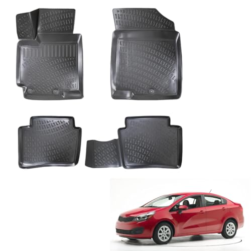 IKC STORE for Kia Rio SD 2011 2012 2013 2014 2015 2016 2017 Premium 3D Custom Cut Rubber Car Mats - Waterproof Odor-Free Non-Slip Front & Rear Floor Liner