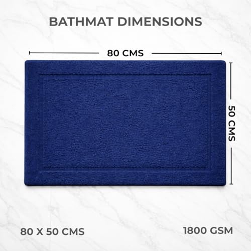 Image of Premium Combed Cotton Tufted Bathmat 50 x 80 cm, 1800 GSM Soft Absorbent Anti Skid Bathroom Floor Mat with Latex Backing, Quick Dry Non Slip Bath Rug for Shower Daily Use, Race Track Navy