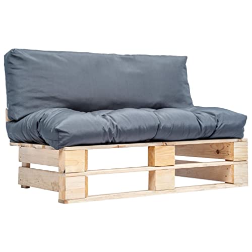 CKioict Conjunto de Asientos para Exterior Juego de salón Sofá de jardín Sofá de jardín de palets con Cojines Grises Madera de pinoAdecuado para Balcón Terraza Salón