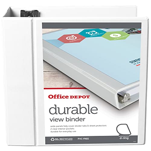 Office Depot® Brand Durable View D-Ring Binder, 5\" Rings, 39% Recycled, White - Thumbnail 2