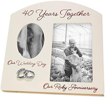 Haysom Interiors Contemporary 40 Years Together Then and Now Ruby Anniversary Light Beige Frame with Double Silver Rings | Beautiful 40th Anniversary Picture Frame