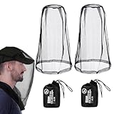 2 Stück Moskitonetz Kopf, Kopfnetz, Mosquito net Head für Insekten-und Fliegenschutz, Ultrafeine Löcher, für Gesichtsschutz, Wandern, Angeln Im Freien, Camping mit Tragetasche(2 Masken + 2 Beutel)