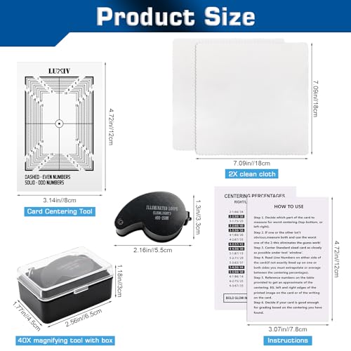 Luxiv Card Grading Centering Tool Kit, Card Center Tool with 30X Magnifying Tool, 2 Pcs Clean Cloth, Centering Guide Card Tools