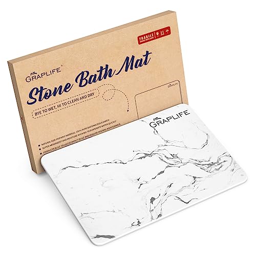 Alfombrilla de baño de piedra, alfombrilla de ducha de tierra de diatomeas, antideslizante, súper absorbente, de secado rápido, natural, fácil de limpiar (blanco, 23.6 x 15.4 pulgadas)