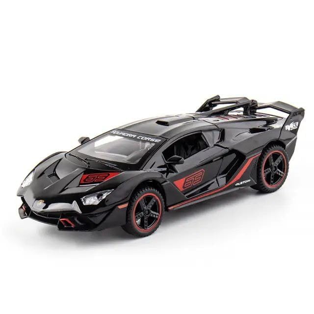 Image of Metal Pull Back Diecast Car 1:32 Lamborghini Sc18 Alston Pull Back Car Model with Sound Light Boys Gifts Toys for Kids. (Black)