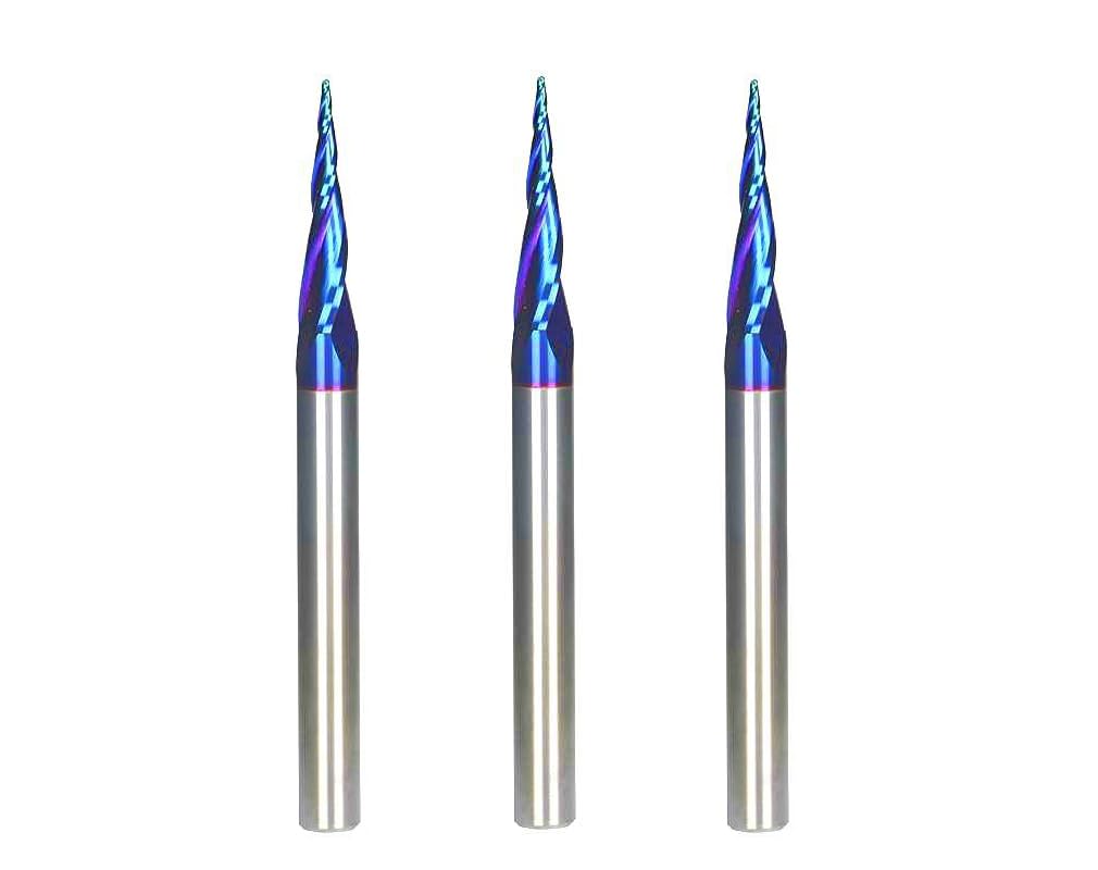 3PCS BRBT336 Milling Cutters Ball Nose Up Cut CNC Router Bits Set 2D and 3D Carving Tapered Angle 0.1Deg 2.4Deg 3.6Deg 1/4 inch Shank with 3 inch Over Length