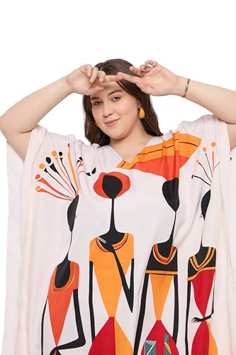 Image of Gypsie Blu Women Plus Size Kaftan Dress Beach Cover Up Maxi Dresses for Women, V-Neck Kimono Sleeve 1X-3X