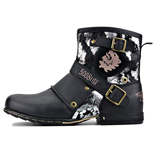 Image of OSSTONE Moto Boots for Men Fashion Zipper-up Leather Chukka Boots Casual Shoes OS-5008-1-J-US