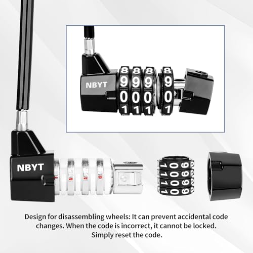 Image of Cable Locks with Combination,Steel Cable Rope Wire 4-Digit Combination Lock with Resettable Code for Bikes, Lockers, File Cabinets, Wardrobes, Small Fences,gate Lock, Pool Padlock.