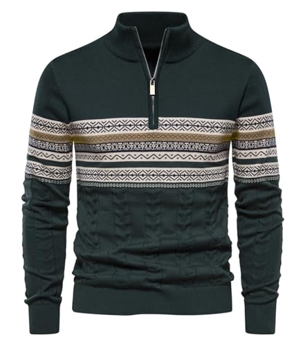 Genfien Jersey de Cuello Alto Con Cremallera para Hombre - Punto Cálido para Navidad
