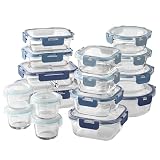 COOK WITH COLOR Premium 32-Pc. Borosilicate Glass Food Container Set with Dividers - 4 Rectangles, 8 Rounds, 4 Squares - Leakproof Lids - Meal Prep, Storage, Ombre Blue