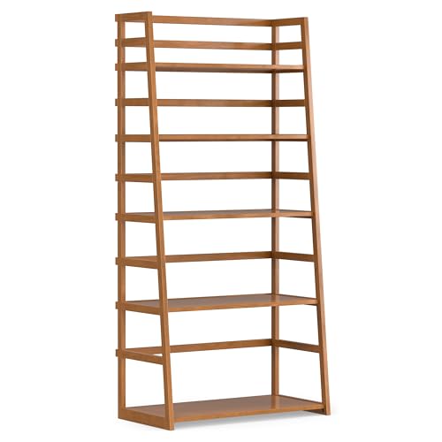 Image of SIMPLIHOME Acadian 30 inch Wide Ladder Bookcase in Light Brown (Set of 2)