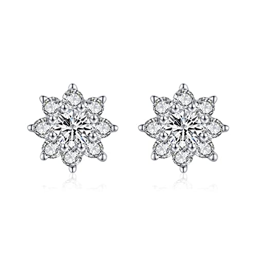 Stud en argent sterling 925 de prestige et fleur étincelante en zircone cubique pour femme