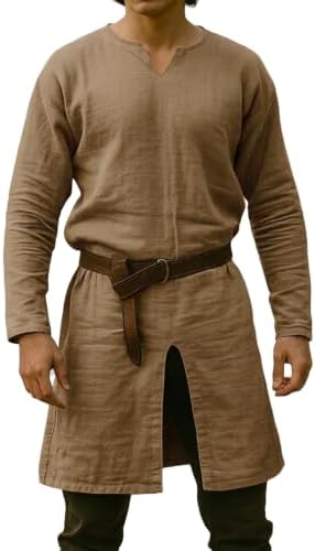 Runcati Herren Renaissance Kostüm Mittelalter Langarm Tunika | Wikinger Weste Oberteile für Halloween Fasching Karneval Cosplay