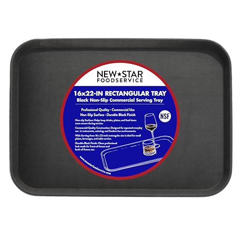 New Star Foodservice Restaurant Grade Non-Slip Tray, Plastic, Rubber Lined, Rectangular (Black, 16-Inch x 22-Inch)